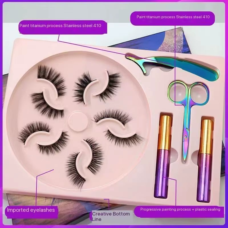 Magnetic False Eyelashes, Five Magnet Liquid Eyeliner Eyelashes, with Tweezers Set, 3D Three-Dimensional Natural Thick, Suitable