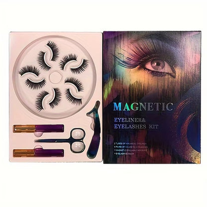 Magnetic False Eyelashes, Five Magnet Liquid Eyeliner Eyelashes, with Tweezers Set, 3D Three-Dimensional Natural Thick, Suitable