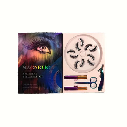 Magnetic False Eyelashes, Five Magnet Liquid Eyeliner Eyelashes, with Tweezers Set, 3D Three-Dimensional Natural Thick, Suitable